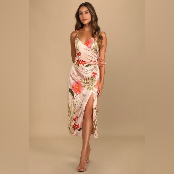 Lulus Dresses & Skirts - Lulu’s Remarkable Entrance Pink Floral Print Satin Midi Dress